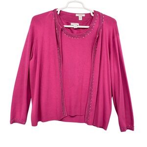 Dressbarn Woman Pink Beaded Sequin Tank top Set Cardigan Shell Plus Size 18/20